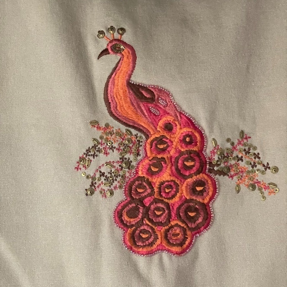 West Elm Peacock Embroidered Beaded Pillow Cover 16x16 NWT - Picture 6 of 9